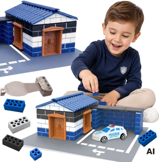 Woopie set de construcción de comisaría de policía con mini ladrillos (186 piezas)