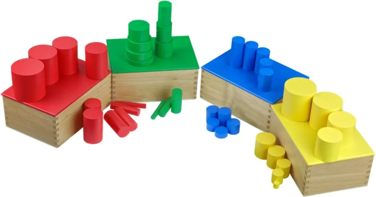 Cilindros de colores sin pomo de madera de haya Moyo Montessori