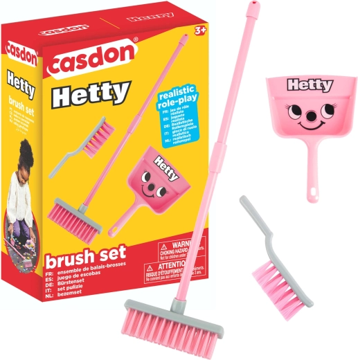 Set infantil de limpieza Hetty rosa – escobilla, recogedor y escoba