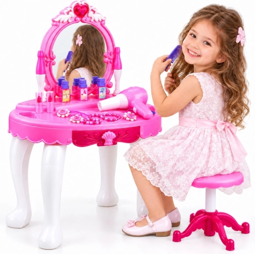 Tocador infantil con espejo LED, taburete y accesorios