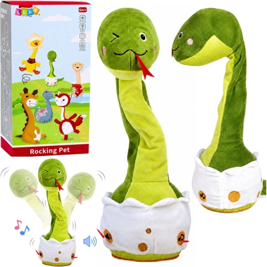 Serpiente de peluche bailarina – juguete musical interactivo con sonidos (verde)