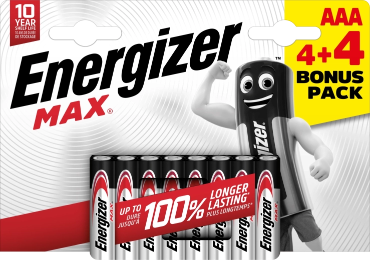 Pilas alcalinas Energizer Max AAA 8 uds (4+4)