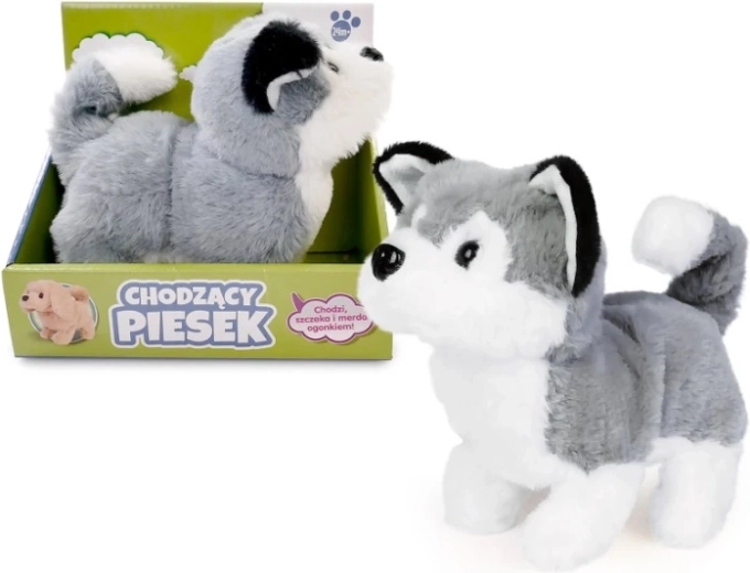 Perrito husky de peluche caminante 15 cm