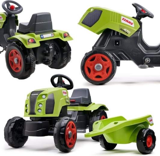 Tractor de pedales Falk CLAAS Arion 470 con remolque y capó abatible (2–6 años)