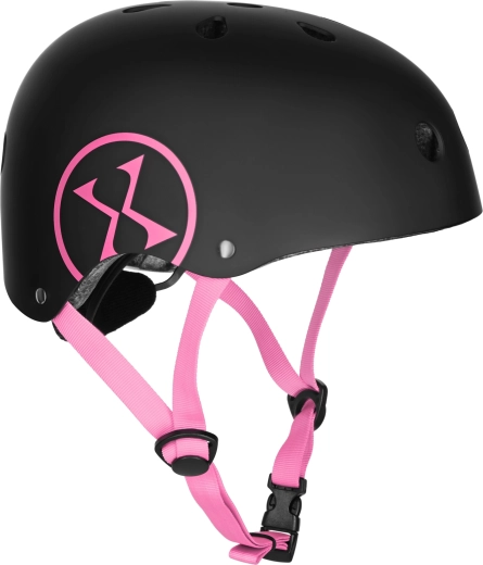 Casco NILS Extreme para bicicleta y patines – Negro-rosa