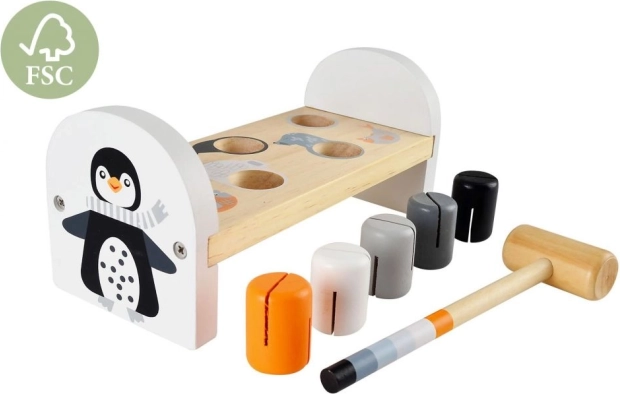 Banco de golpear de madera con pingüino