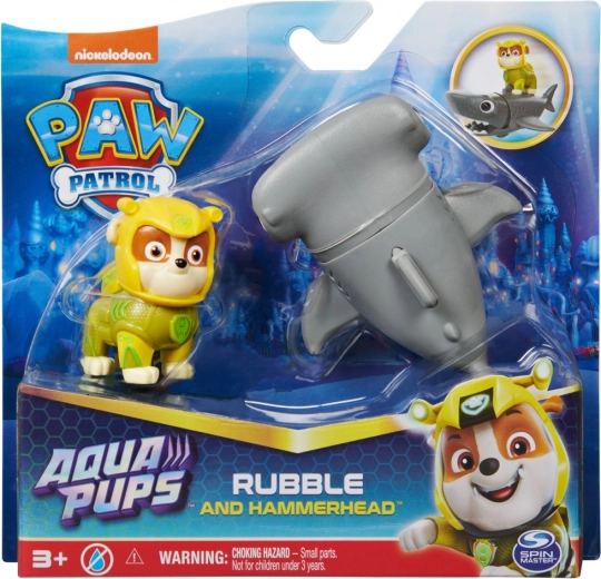 Paw Patrol Aqua Pups figura de Rubble y pez martillo