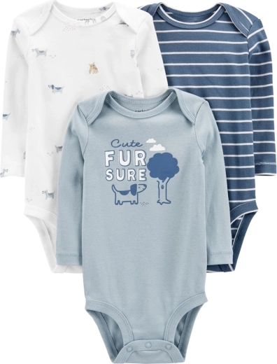Body infantil Carter’s de manga larga Blue Dogs, 3 uds., talla recién nacido 56
