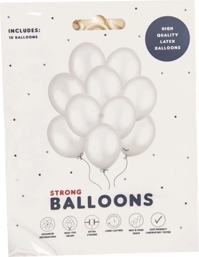 Globos de látex blancos perlados 27 cm, 10 uds.