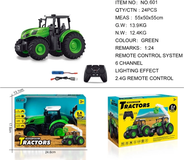 Tractor verde por control remoto 1:24