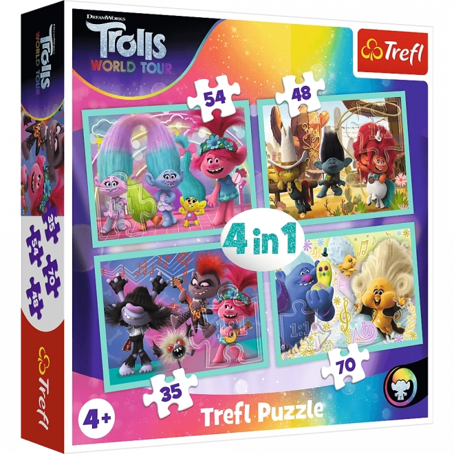 Puzzle TREFL Trolls 2: Gira mundial 4 en 1 (35, 48, 54, 70 piezas)