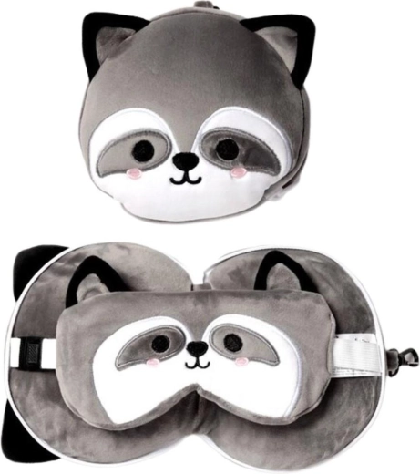 Almohada de viaje con máscara para los ojos Relaxeazzz mapache - 1 unidad