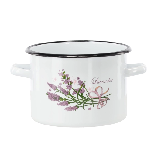 Olla esmaltada 3 l (18 cm) blanca con motivo de lavanda