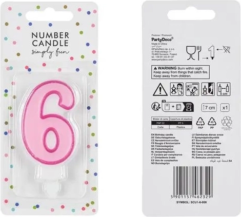 Vela para tarta número 6 rosa