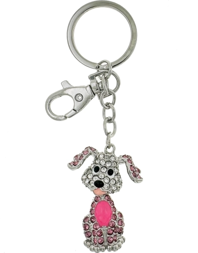 Llavero con forma de perro y piedra rosa