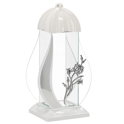 Farol funerario M Rosa blanco 39 cm