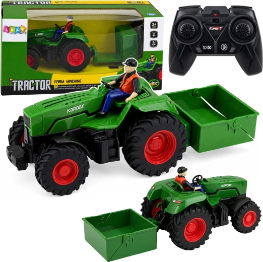 Tractor agrícola RC con remolque de plataforma 1:24