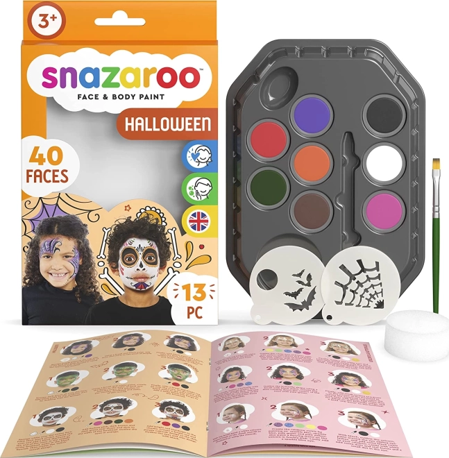 Snazaroo set de 8 colores para cara y cuerpo con plantillas Halloween