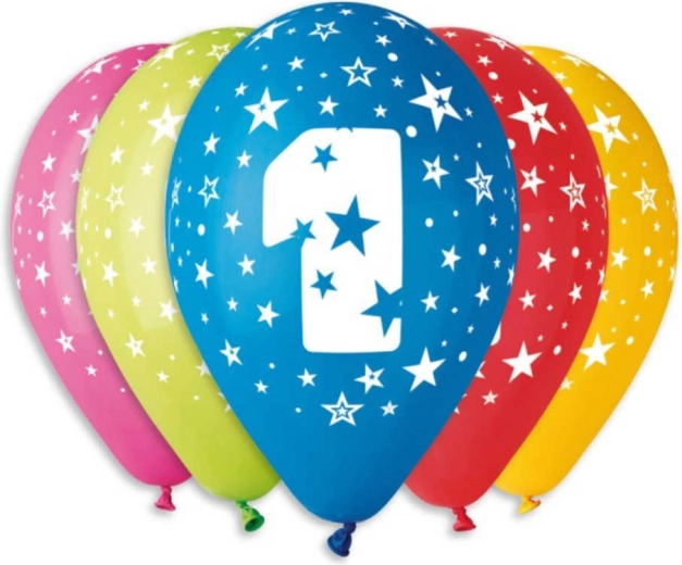 Globos de látex Gemar con impresión del número 1 (30 cm) – 5 uds.