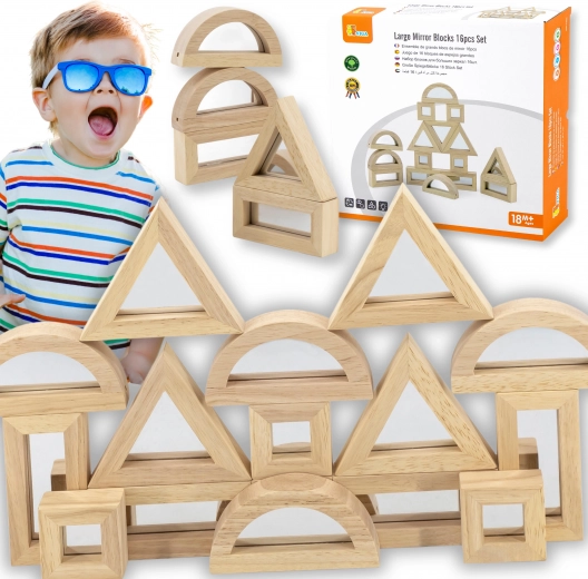 VIGA cubos de madera con espejo, 16 uds.