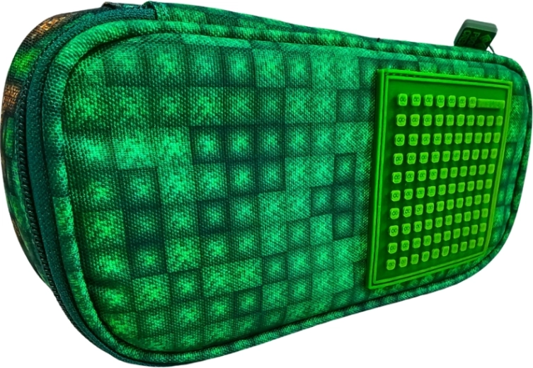 Estuche escolar PIXIE CREW verde Mine&Craft con píxeles