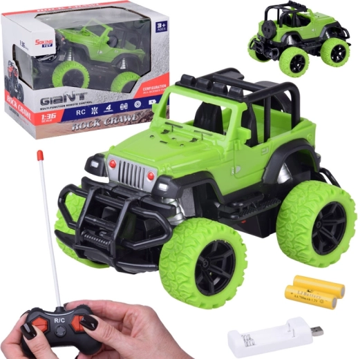Coche RC todoterreno 1:36 verde con LED
