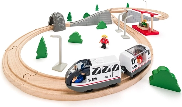 Circuito de tren de madera Woody en forma de ocho con tren eléctrico