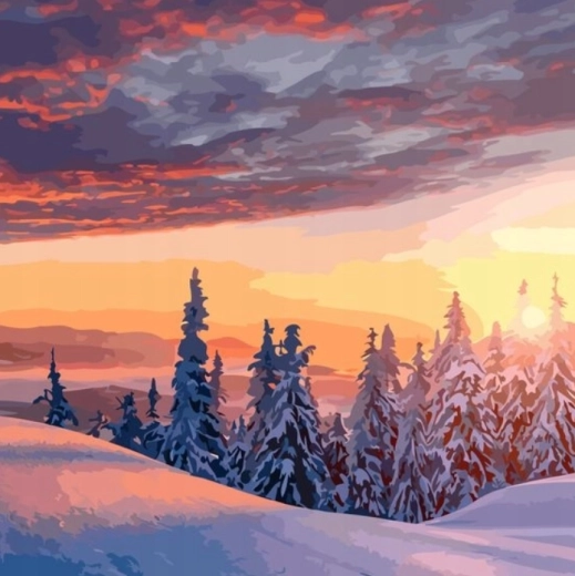 Pintura con diamantes – vista de un paisaje invernal nevado 30 × 40 cm