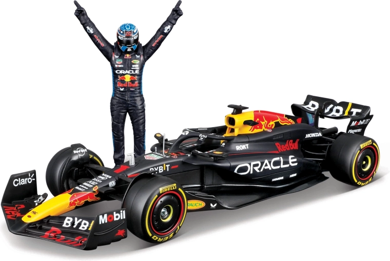 Modelo Bburago Fórmula 1 Oracle Red Bull Racing RB20 2024 con figura de Max Verstappen 1:24