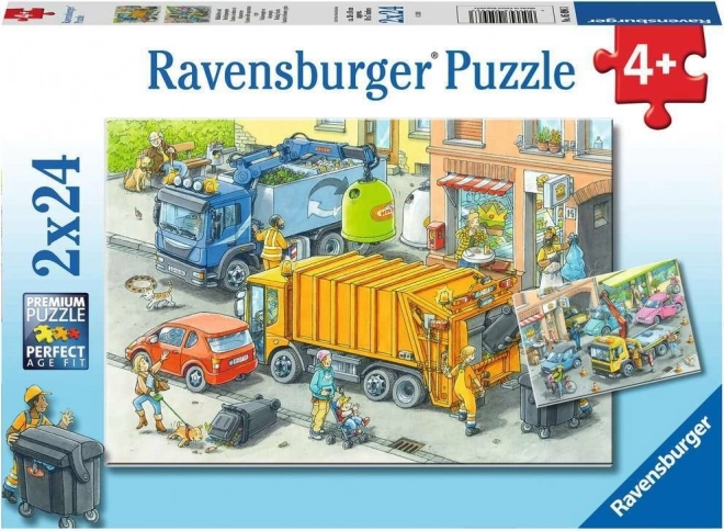 Puzzle Ravensburger Basureros y Camión de remolque 2x24 piezas