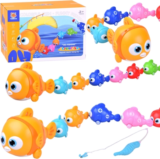 Familia interactiva de peces con caña magnética y pez grande móvil con luz