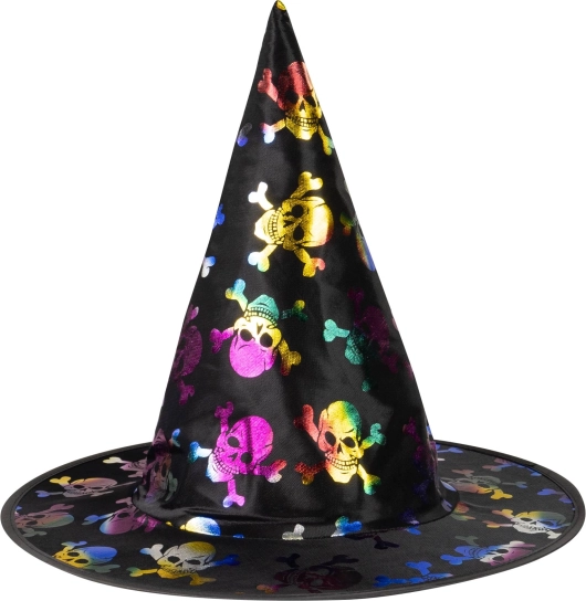 Sombrero infantil de bruja con calaveras de colores