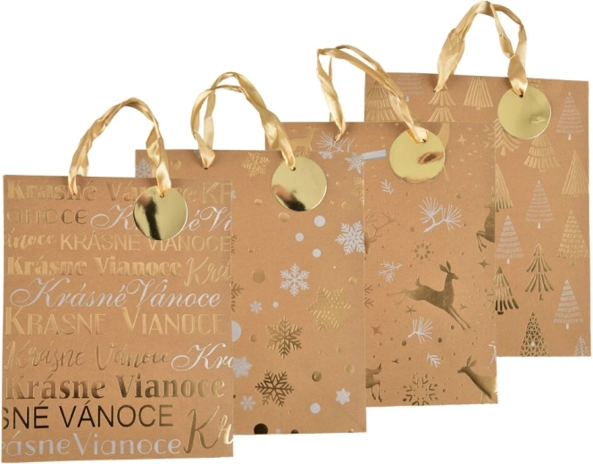 Bolsa de regalo navideña de papel kraft 26 × 10 × 32 cm (4 motivos)