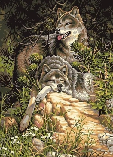 Pintura con diamantes Lobos en el bosque 30 × 40 cm