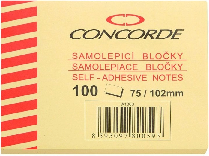 Bloc adhesivo CONCORDE 75 × 102 mm, amarillo, 100 hojas