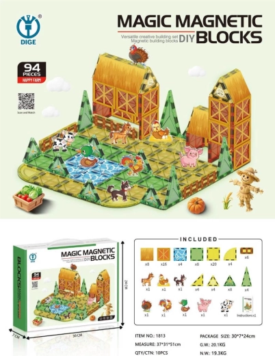 Juego de construcción magnético Granja, 94 piezas