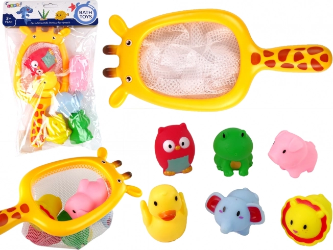 Set de baño de animalitos de goma con red con forma de jirafa