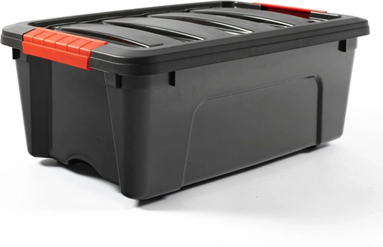 Caja de almacenamiento de plástico 12 l con tapa DOLONI, negra