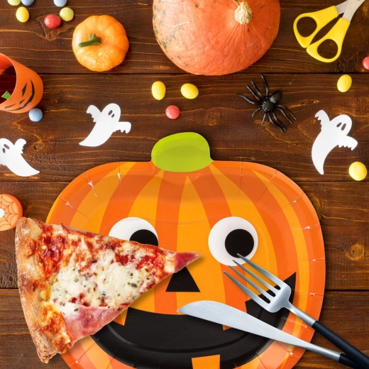 Platos de papel con motivo de calabaza, 19 cm, 8 unidades