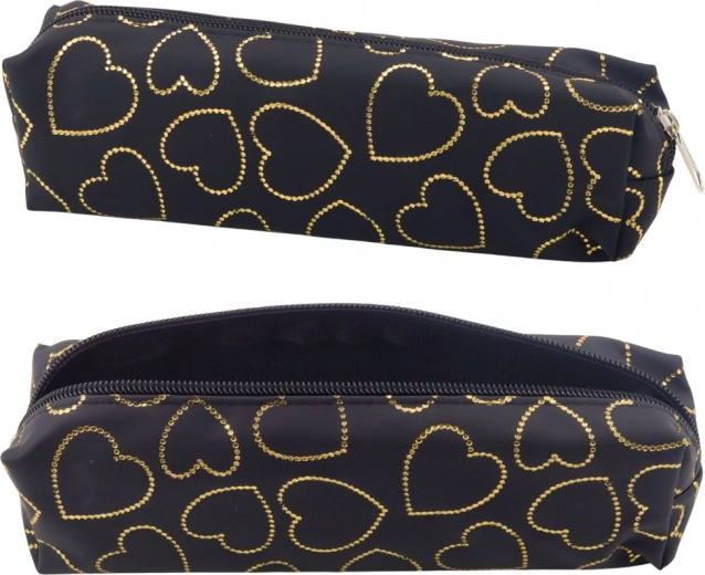 Estuche negro con corazoncitos dorados