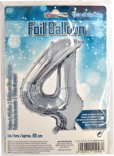 Globo de foil número 4 plateado 80 cm