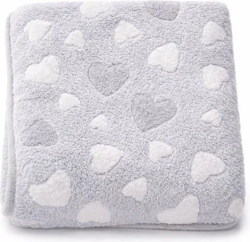 Manta infantil New Baby corazones, gris 80 × 90 cm