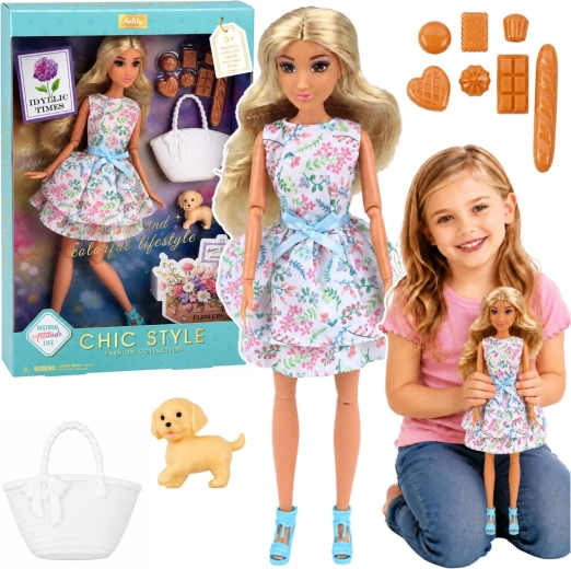 Muñeca Anlily con perrito y accesorios (vestido floral)
