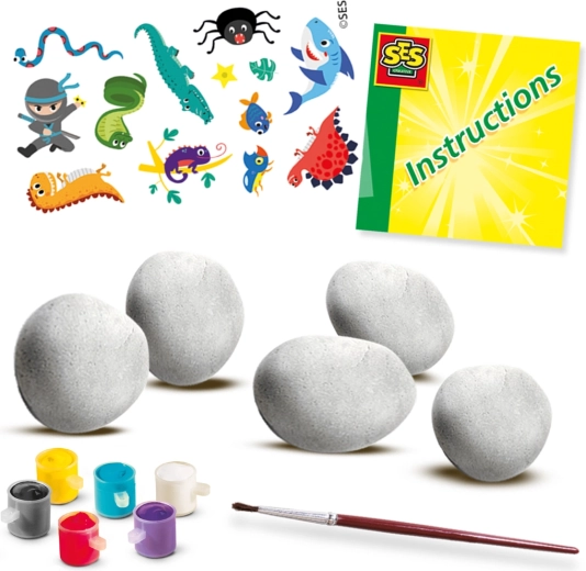 Todo en un solo set: piedras, pinturas, pincel e instrucciones