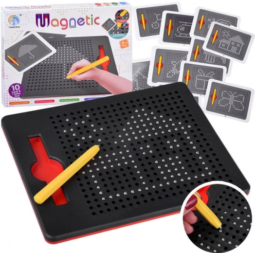Tabla de dibujo magnética con bolitas metálicas y plantillas