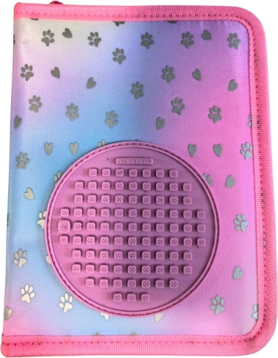 Estuche escolar Pixie Crew de un compartimento rosa, corazones y huellas