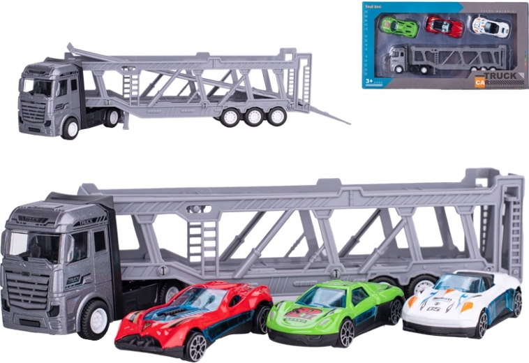 Transportador de coches metálico con 3 cochecitos, 22 cm