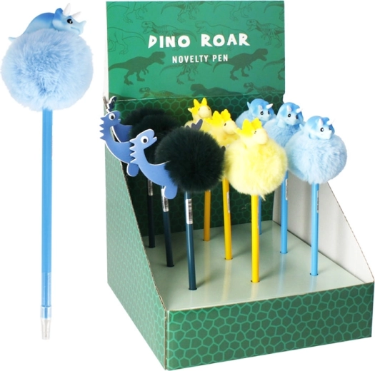 Bolígrafo con dinosaurio y pompón peludo