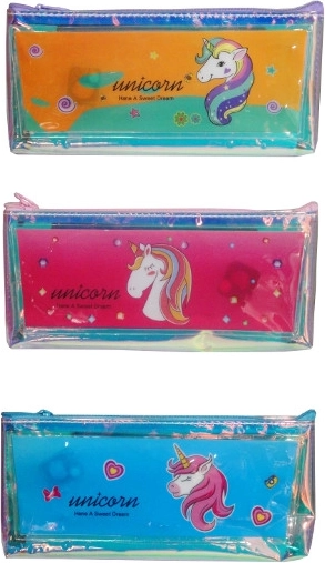 Estuche holográfico con unicornio y luces