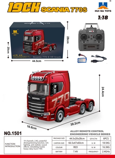 Camión teledirigido SCANIA 770S 1:18 rojo